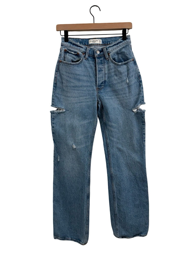 Abercrombie & Fitch Distressed Light Blue Straight-Leg Jeans